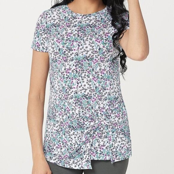 Cuddl Duds White Purple Ditsy Floral Short Sleeve T-Shirt S - Picture 1 of 5